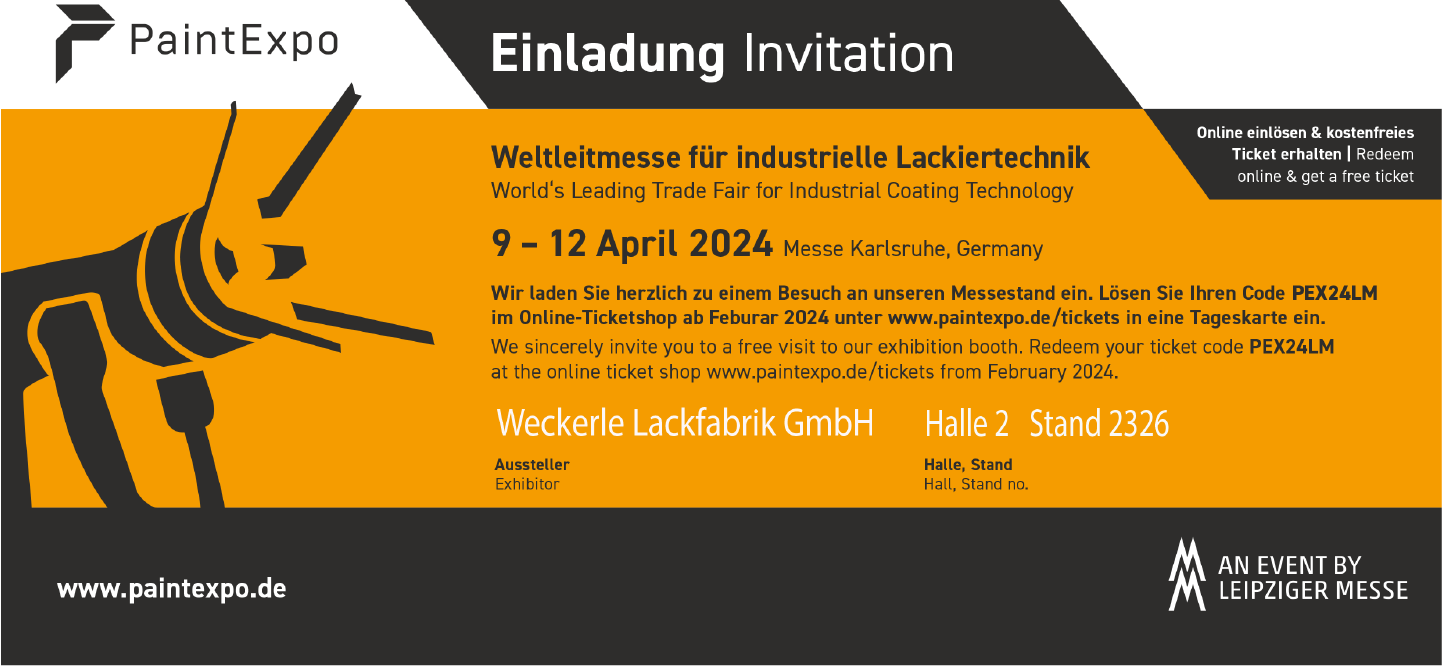 Paint Expo 2024 
Ticket Weckerle Lackfabrik GmbH 
Kostenlos